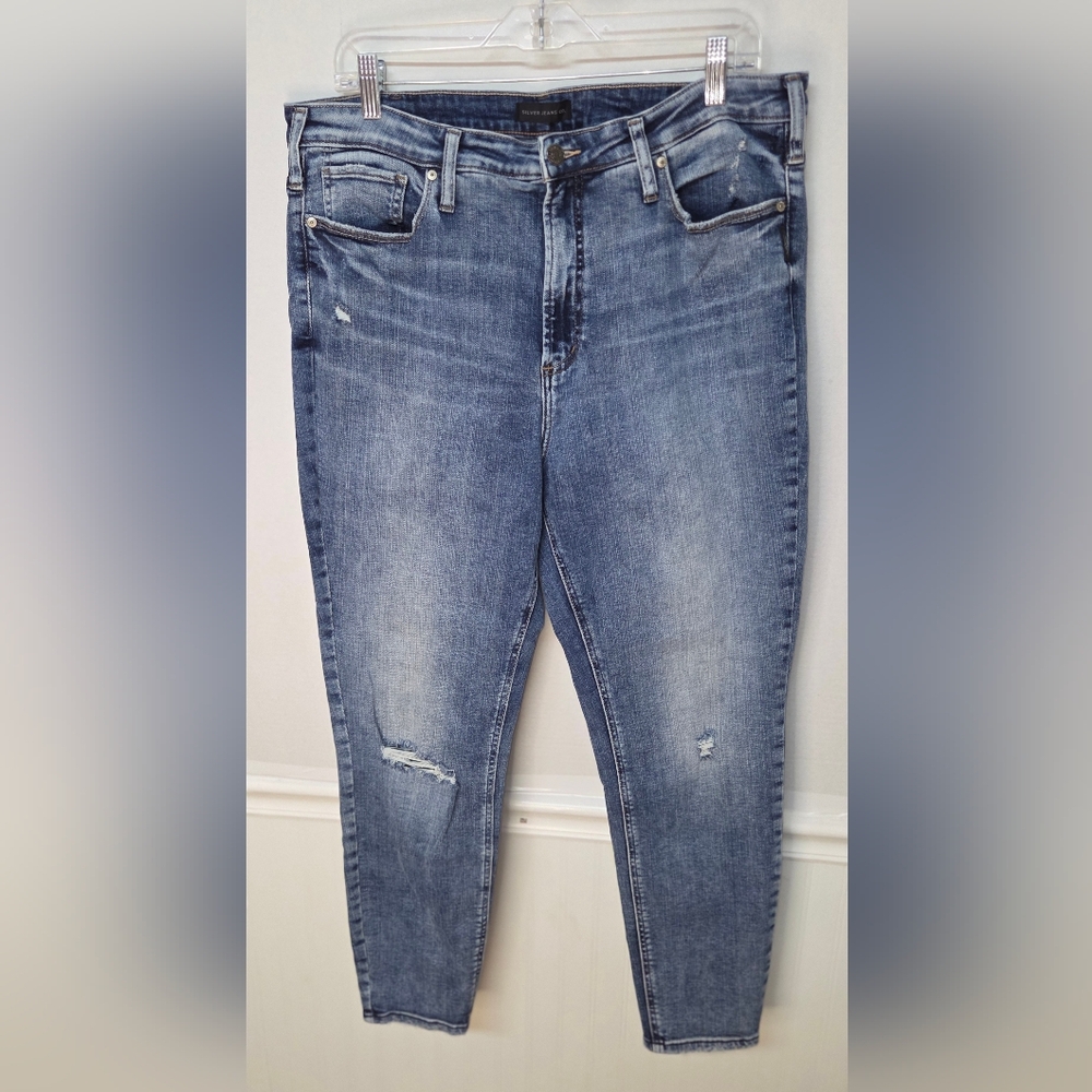 Silver Jeans High Note Skinny Jeans  Size 18 Stretch Med Wash Distressed 0038
